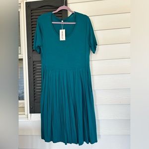 AUSELILY Womens Short Sleeve Mini Dresses Pleated Ruffle A Line - Teal color